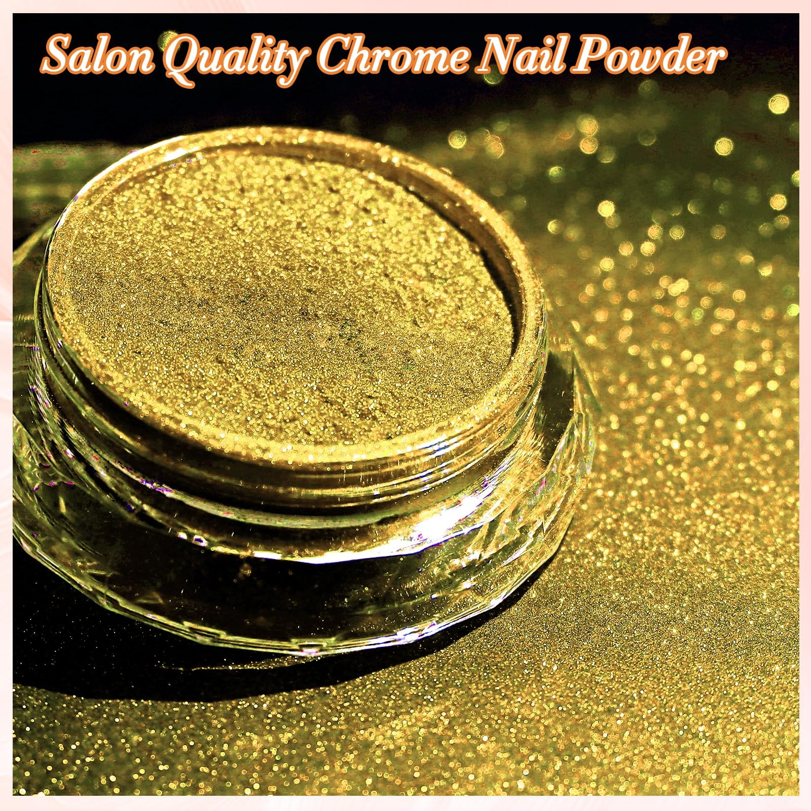Chrome Nail Powder, Champagne Gold Metallic Nail Powder, Pigment Premium Mirr…