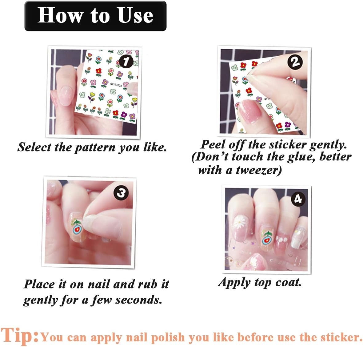Nail Stickers for Women and Little Girls – 12 Sheets 3D Self-Adhesive DIY Nai…