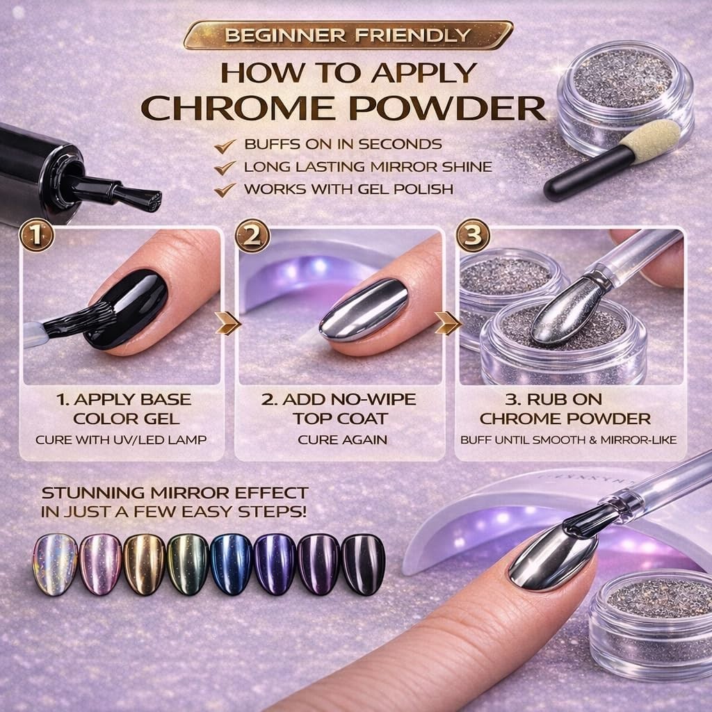 Vibrant Chrome Pigment Set – Nail Art, Epoxy Resin, Painting