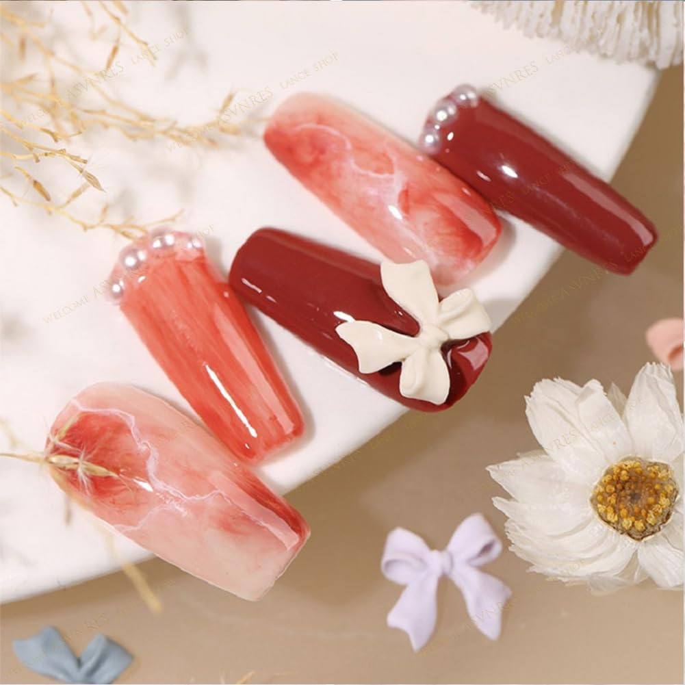 Aurora 100 Pcs Bow Nail Charm Set – Cute Butterfly, Pearl Resin, 3D Bows, Colorf