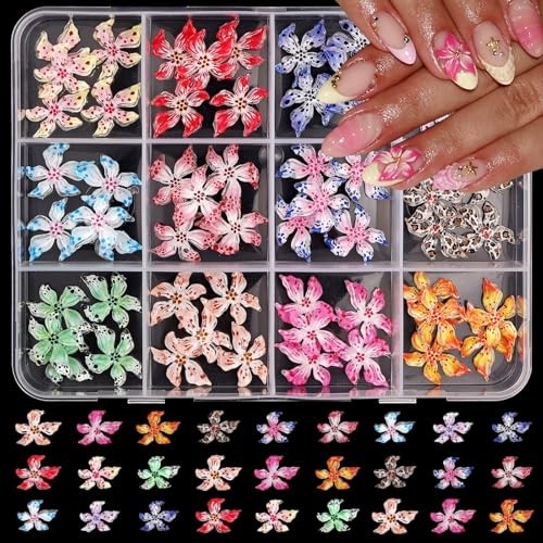 1 Box 12 Color Flower Nail Charms 3D Resin Floral Nail Gems Cute Color 22