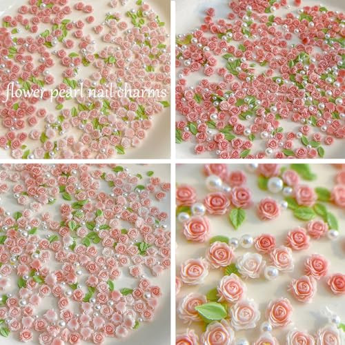 3D Flower Nail Charms, 60PCS 3D Flower Nail Art Rhinestones Pink Pale Pink