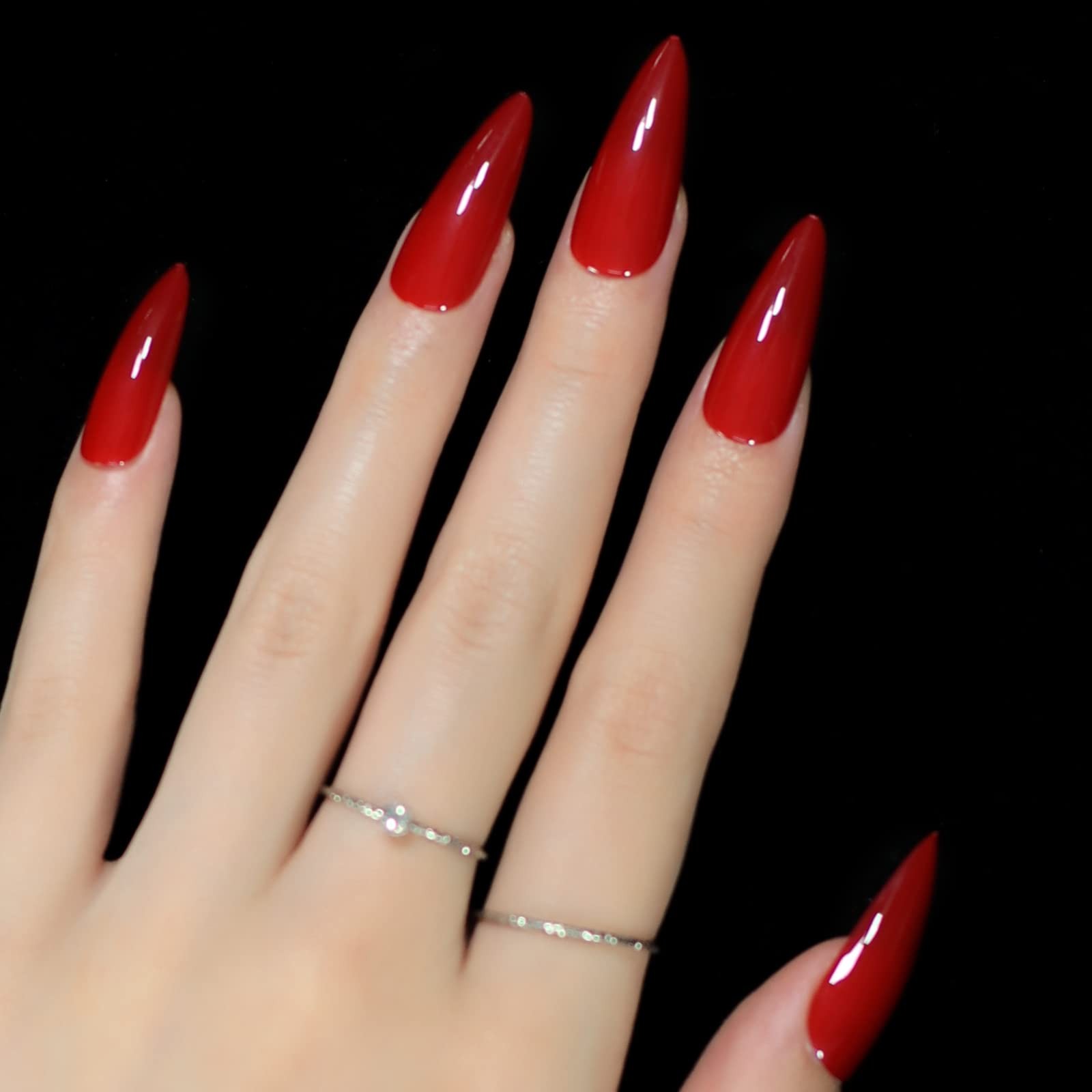 Glossy Chinese Red Press on Nails Deep Solid Red Colour False Nail Tips Acryl…