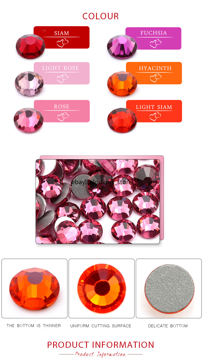 Red Siam Crystal Flat Back Rhinestones Glitter Glass Gems Nail Art Decor Beads