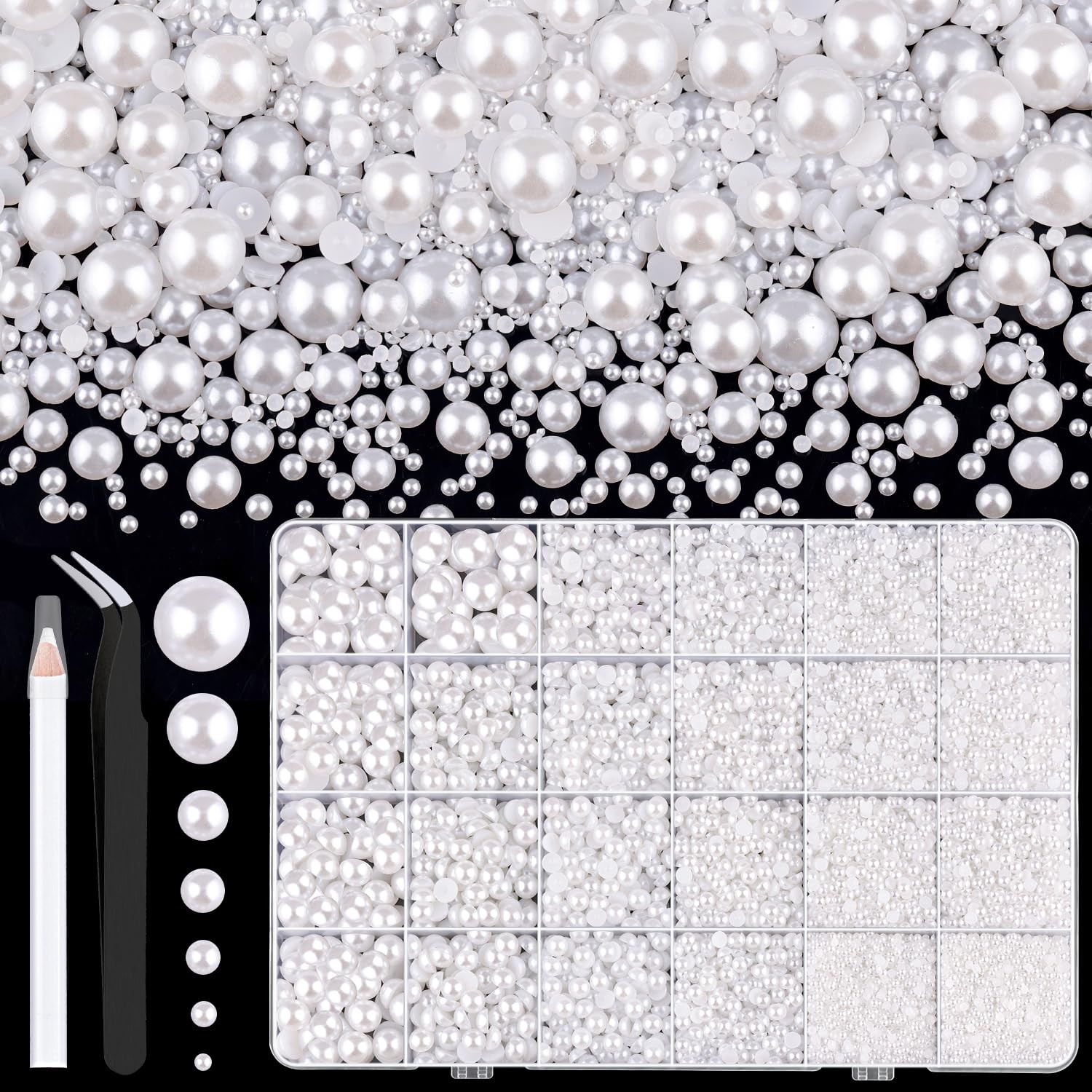 13000Pcs Flatback Pearls for Crafting (White), Assorted Size 2/3/4/5/6/8/10mm…