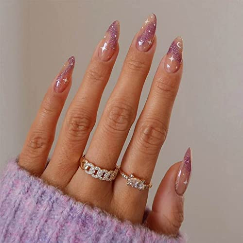 Purple Press on Nails Fake Nails Almond Cute Women’s Bling False Nails Daily