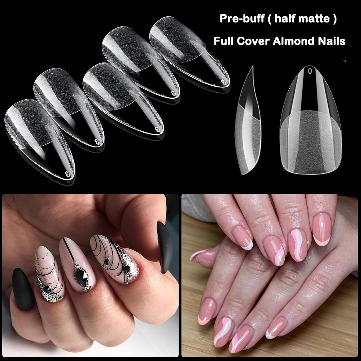 Loveourhome 600Pc Almond Nail Tips Medium Fake Nails Clear Press on Nail Almond