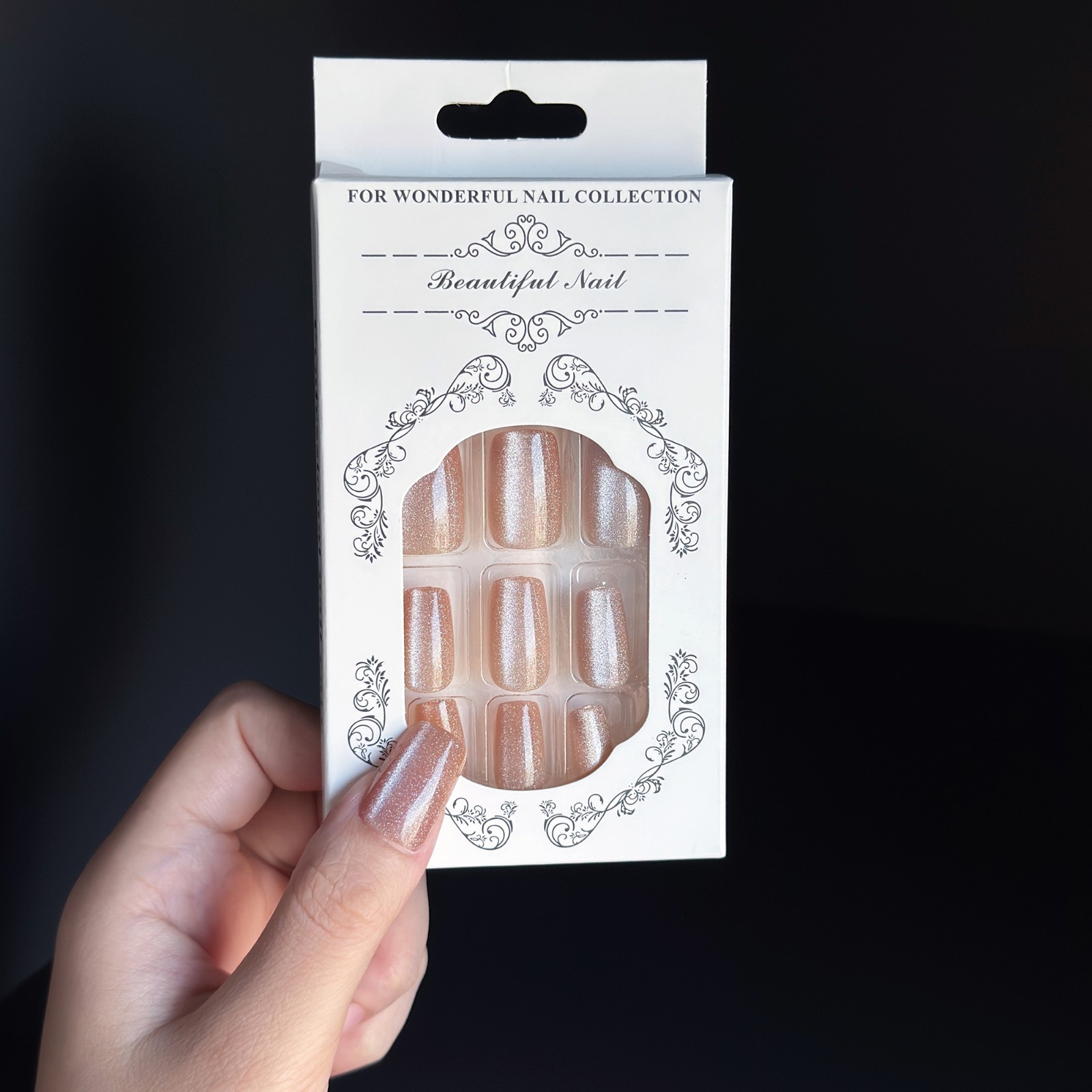 Glitter Nude Short Square Press-On Nails, 24Pcs Fake Nails with Full Prep Kit