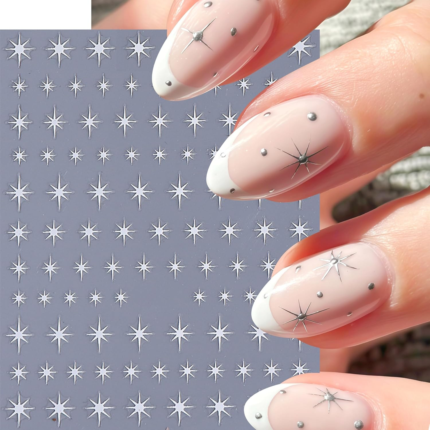 8 Sheets Gold Star Nail Art Stickers Decals 3D Self Adhesive Laser Golden Star N