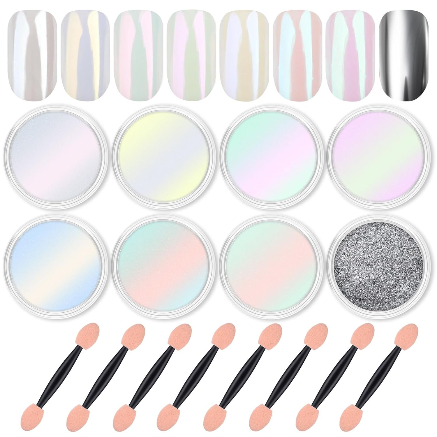 8 Jars Chrome Nail Powder Magic White Pearl Kit Silver Mirror | Metallic Effect