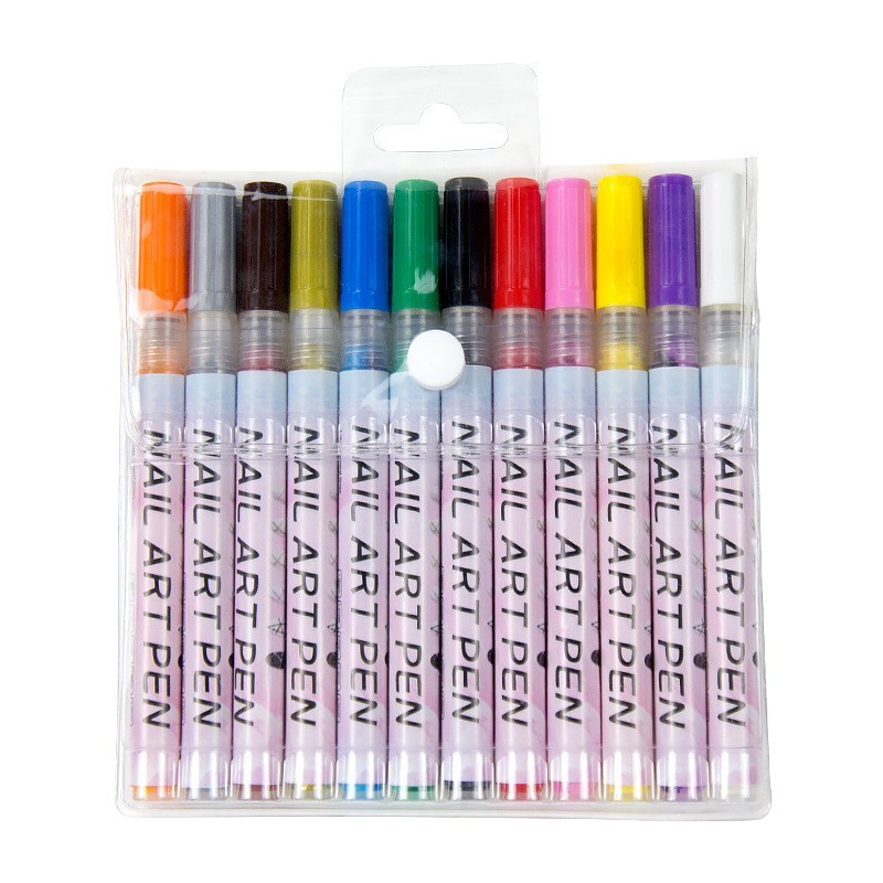 12Pcs Nail Pen Art Marker Set DIY 3DExtra Fine Tip Graffiti Drawing Embellishing