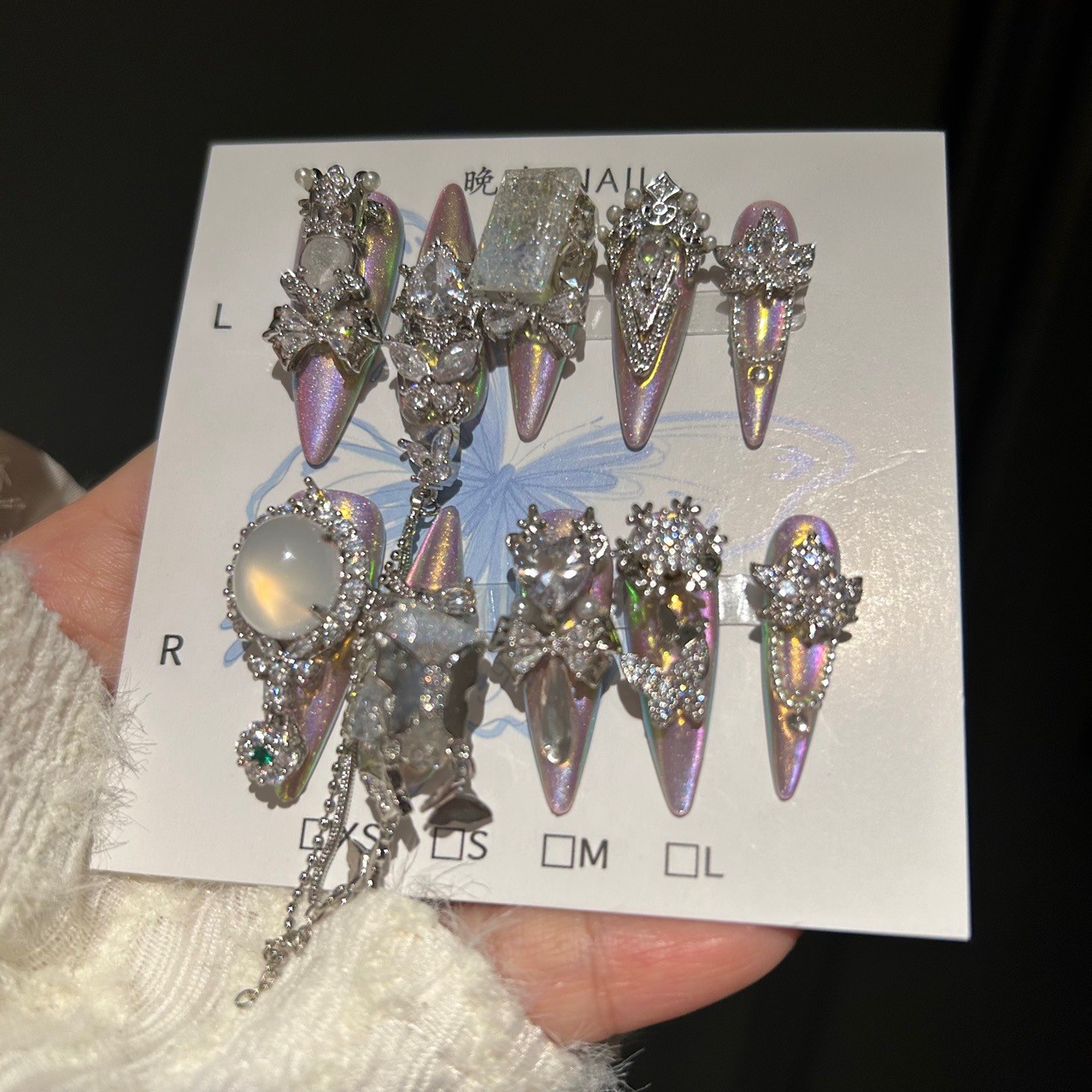 Handmade Magic Cat Eye Press On Nails Luxury Zircon Full Diamond Nails