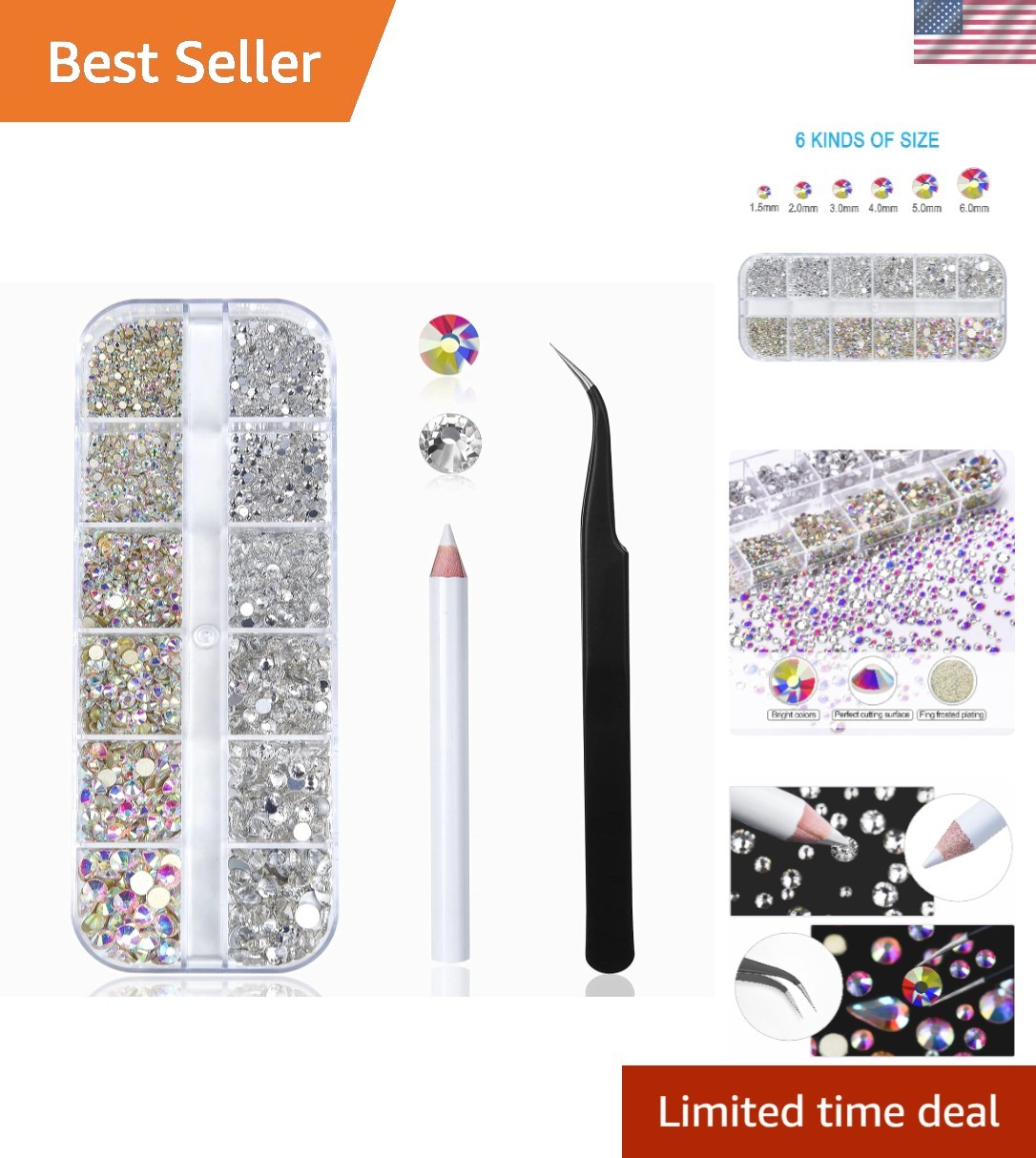 Luxury 2400pcs Nail Gems Kit: Multi-Size AB Rhinestones for Glamor & Elegance