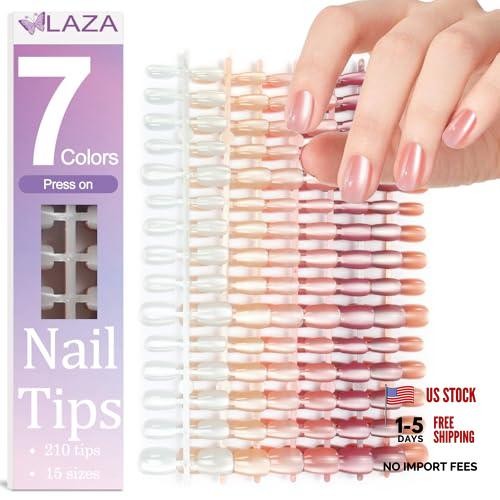 210pcs Cat Eye Press on Nails for Women – 7 Colors – Short Square – Nude Series
