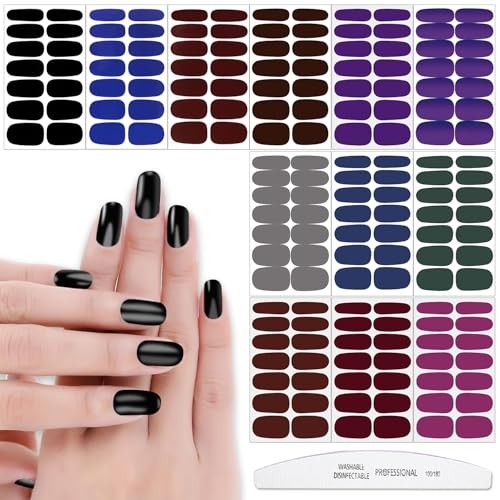 12 Sheets 168 Pcs Dark Color Solid Nail Polish Strips for Style 4 Pink Series