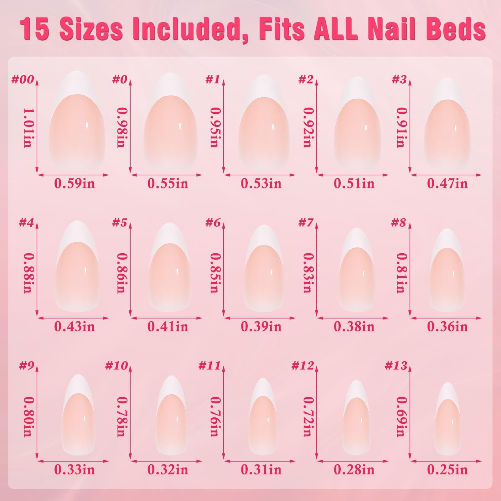 French Tip Press on Nails – 180pcs Pink Medium Almond Fake Nails Press ons Wh…