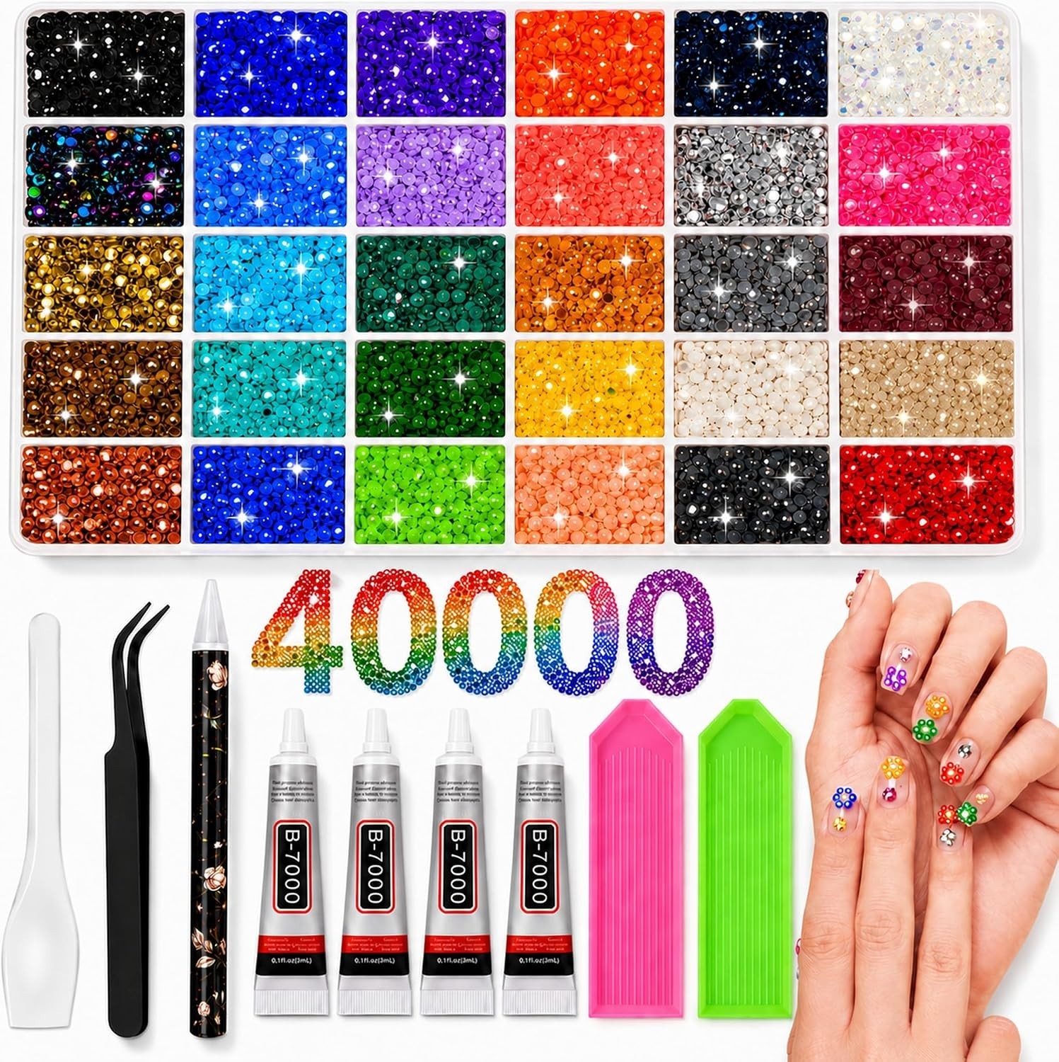 40000Pcs Rhinestones Bedazzling Kit, Bedazzler Kit with Rhinestones 30 Colors 3m