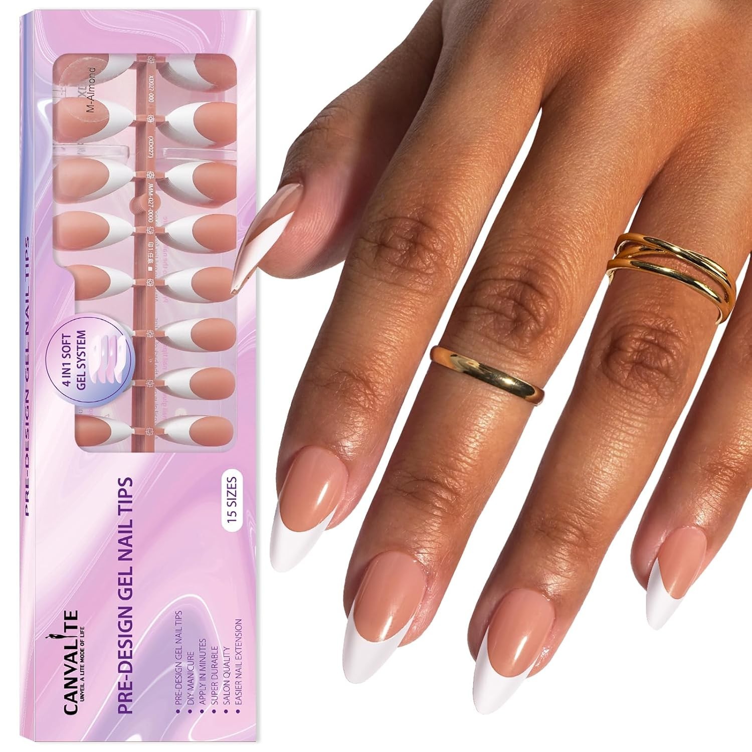 French Tip Press on Nails Gel Nail Tips – 300Pcs Pre-Colored Quick and Easy P…