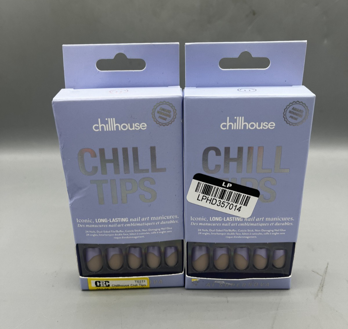 Lot Of 2 Chillhouse Chill Tips Nail Art Press On AI Supernova White & Purple NEW