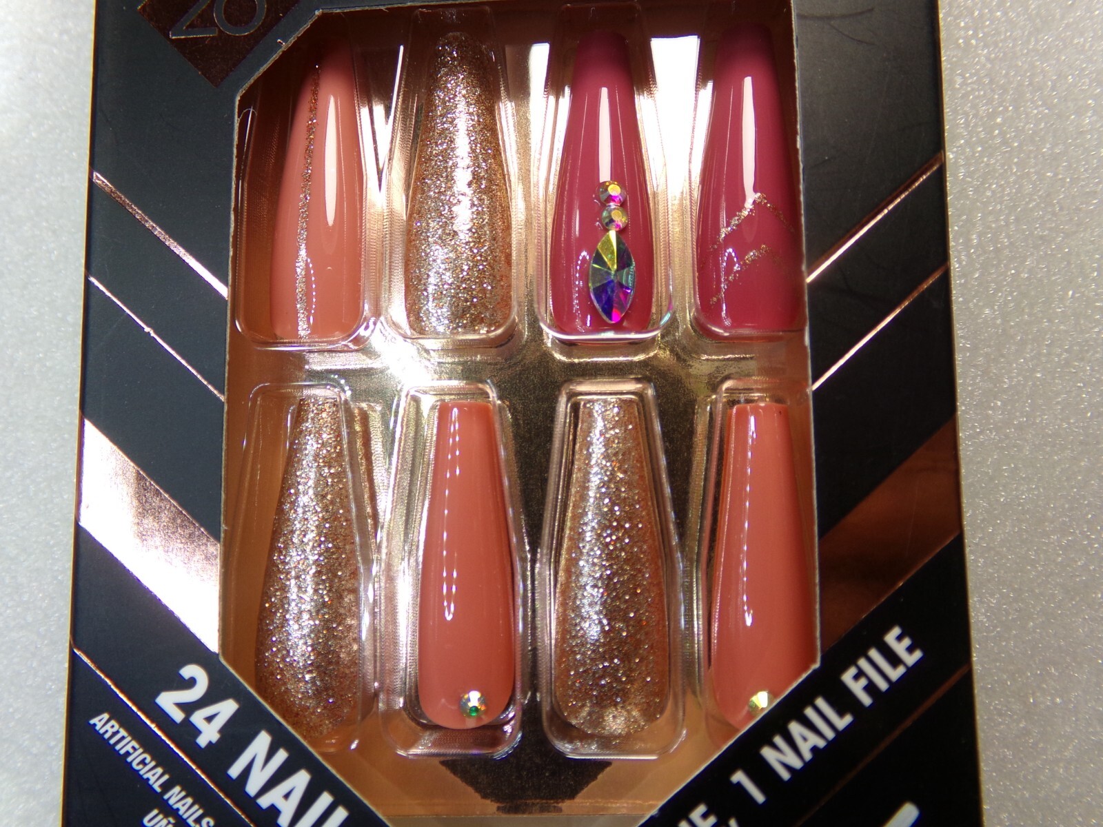 L.A. Colors NAILS GLUE ON Lavish Shiny Coral & Rose LONG LENGTH