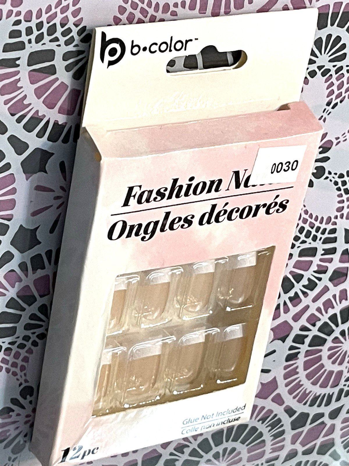 B Color Fashion Nails NUDE SHEER with FRENCH & GLITTER Short Press On Manicure