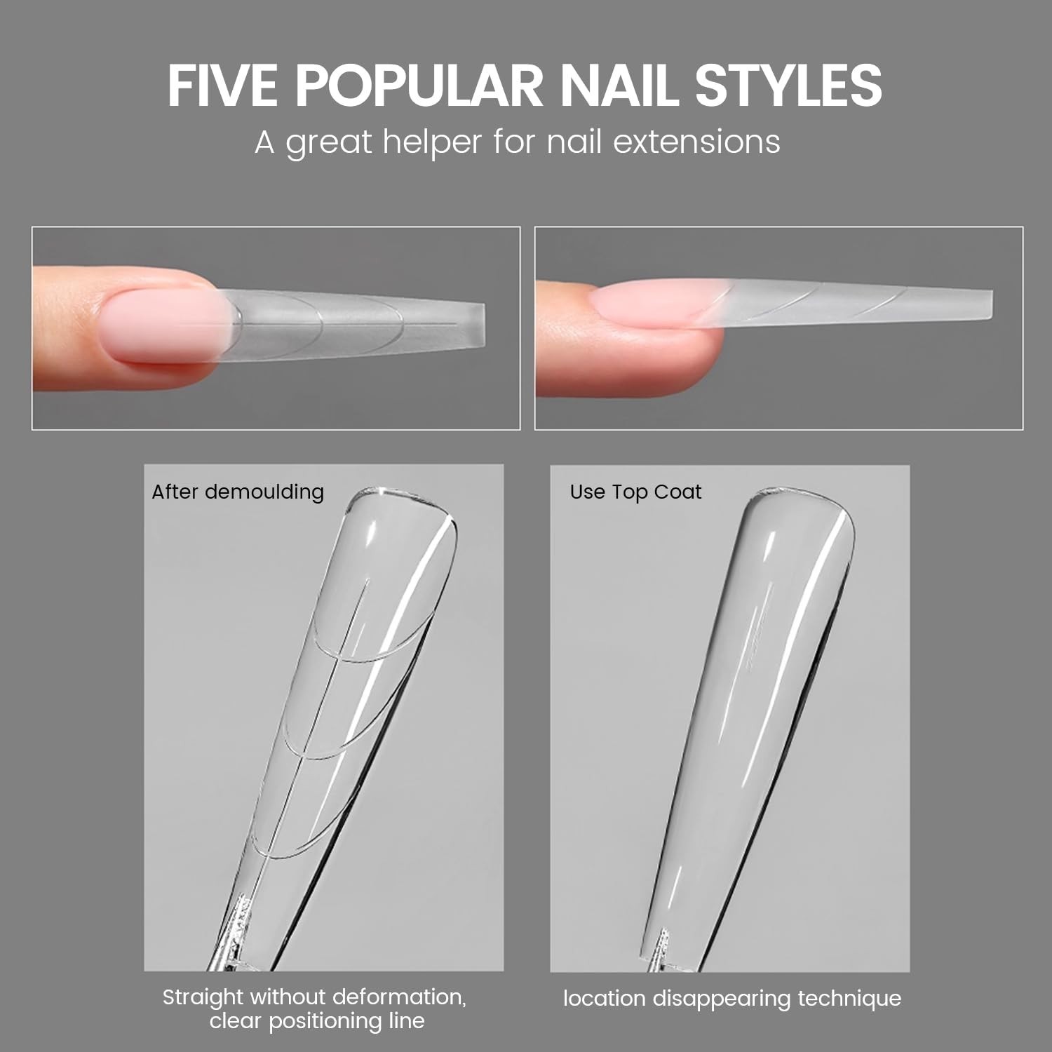 240Pcs Dual Forms Long Coffin Nail Molds – Quick Nail Extension, 15 Sizes, No Pa