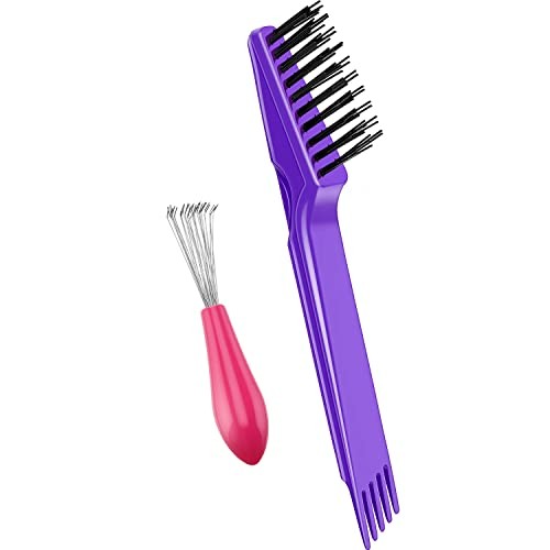2 Pcs Hair Brush Cleaning Tool Set,2-in-1 Double Headed Hair Pink and Purple