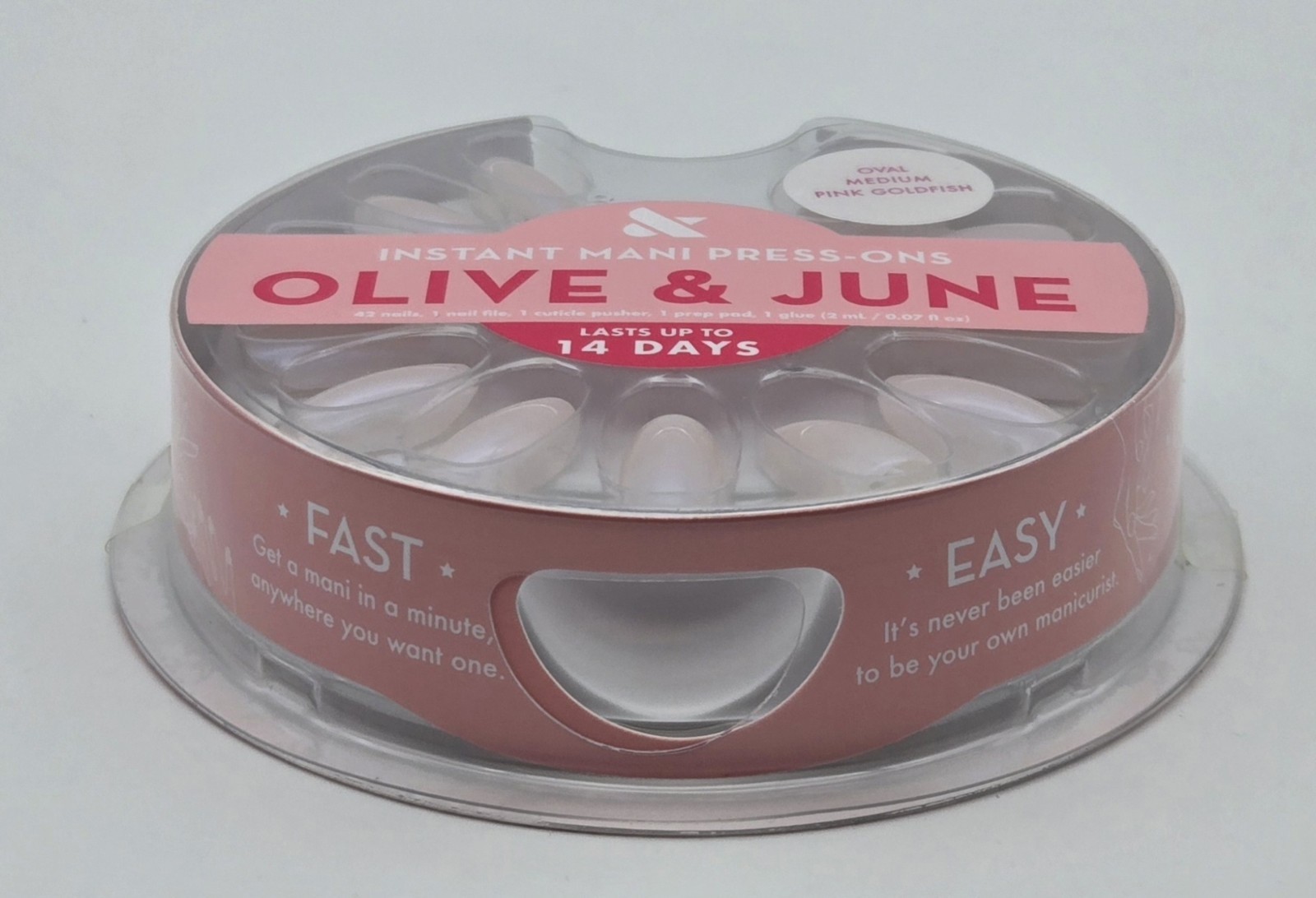 Olive & June Instant Mani Nails Medium Iridescent White Pink Goldfish New