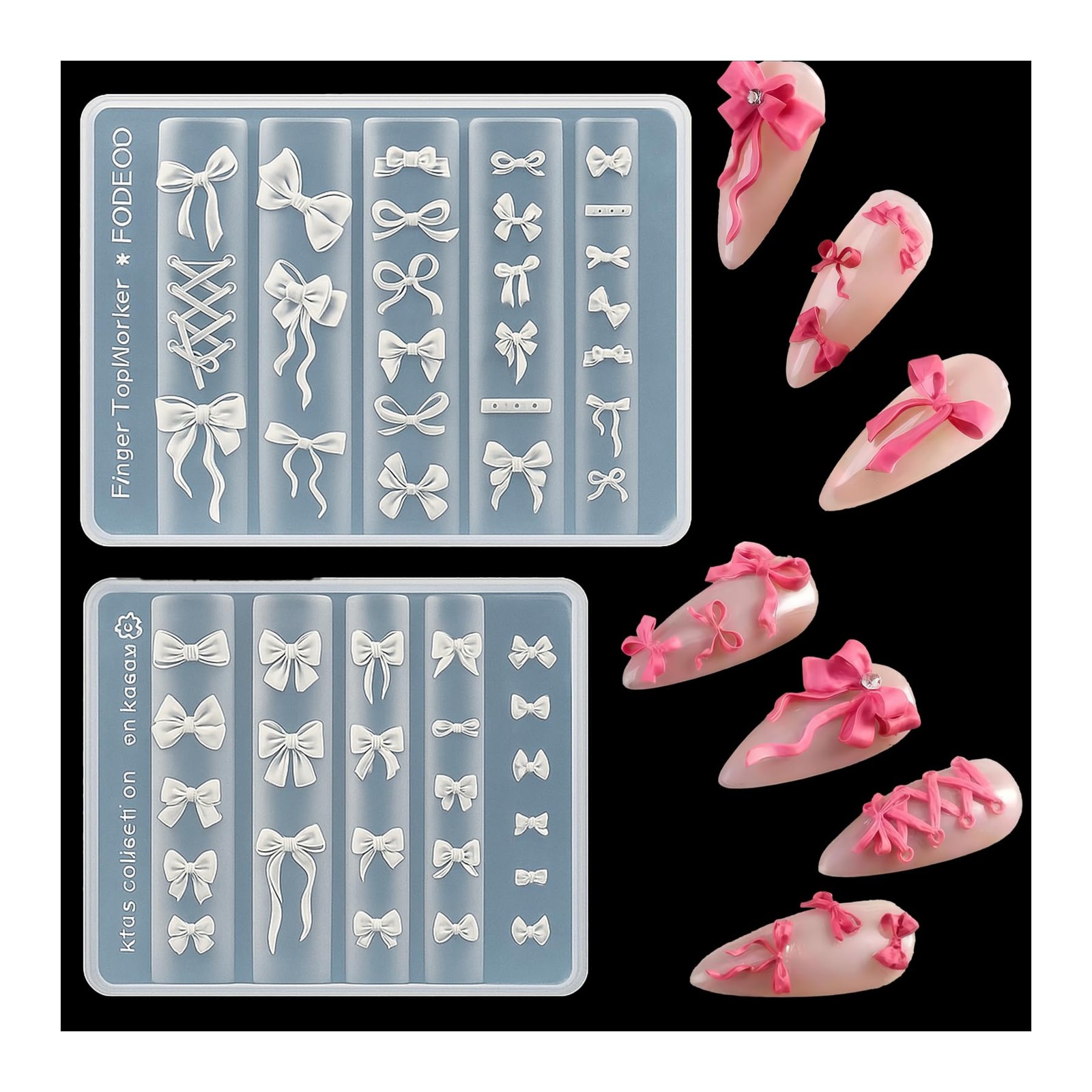 Pizadix 2 Pcs Bow Silicone Nail Art Molds for Women Resin Design bow-3