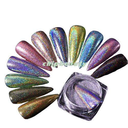 12 Colors Nail Glitter Shimmer Holographic Pigment Laser Nail Art Design