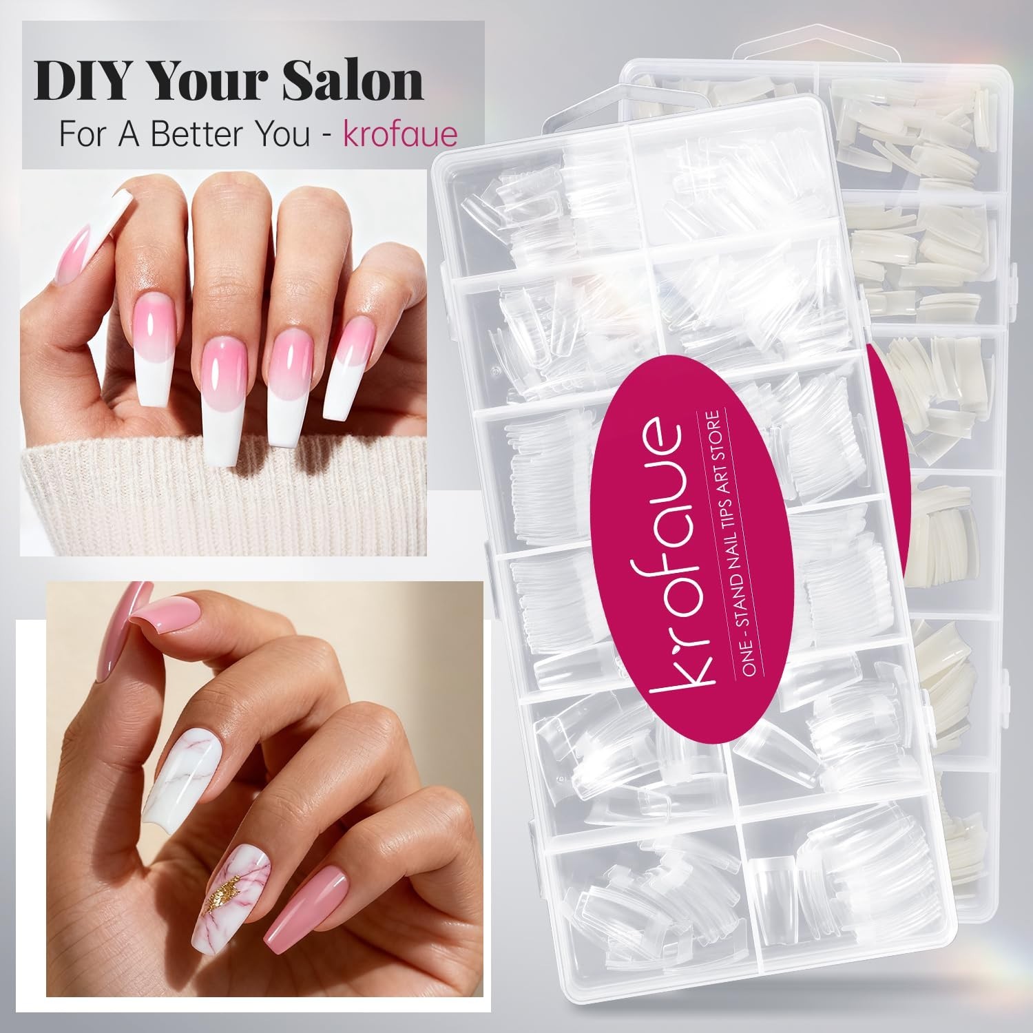 Almond Nails Tips 240/1008Pcs Clear Fake Tips 12 Sizes Soft Gel False Nails Full