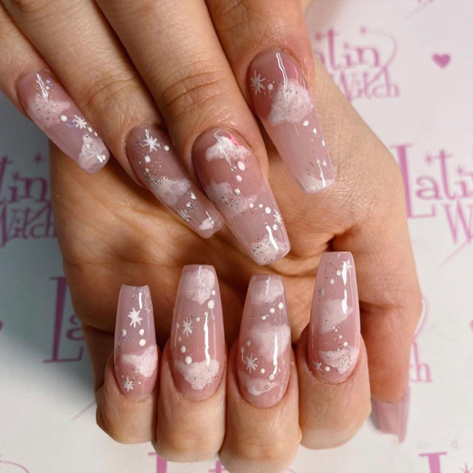 18pcs Wearable Fake Nail Colorful Designs Press On Long Cover Coffin False Nails
