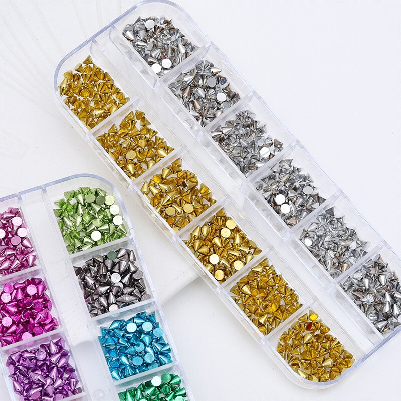 2 Boxes Multicolor Nail Art Shiny Cone Shape Rivet Studs Nails DIY Decoration