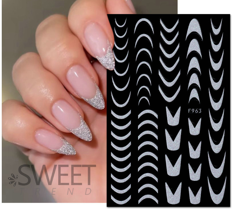 White Glitter 3D Nail Stickers Heart Star Butterfly French Transfer Decals NS52