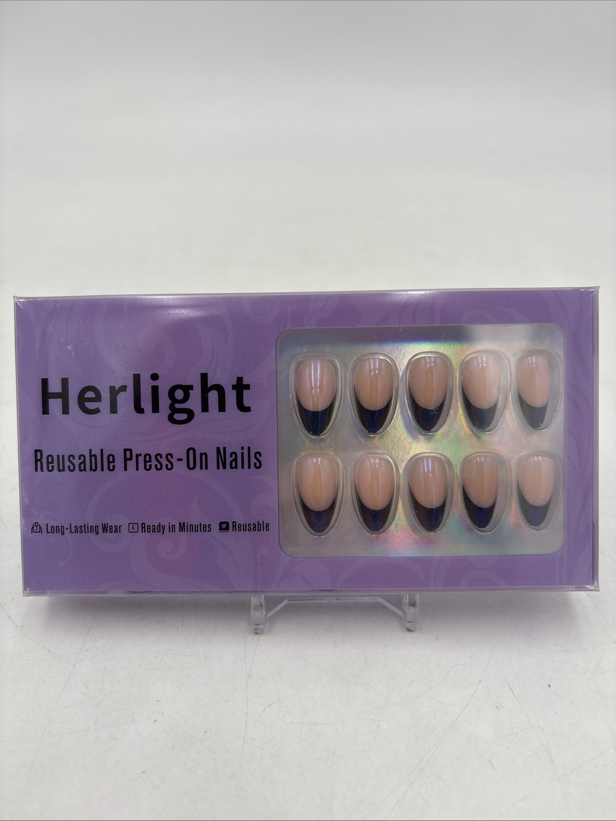 Herlight Reusable Press-On Nails 32 Piece Set Glue Alcohol Pad Pick Sanding Pad