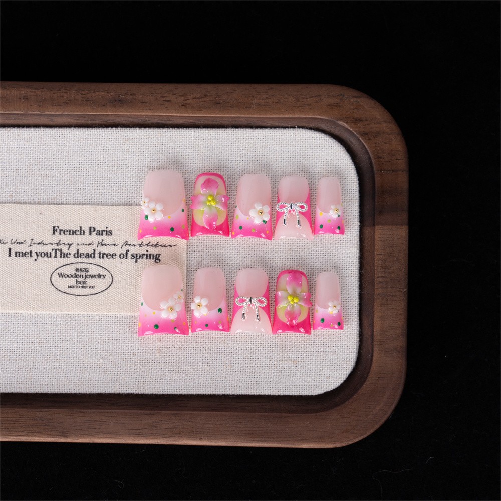 Handmade Press On Nails High Quality Pink Gradient Duckbill Square Fake Nails