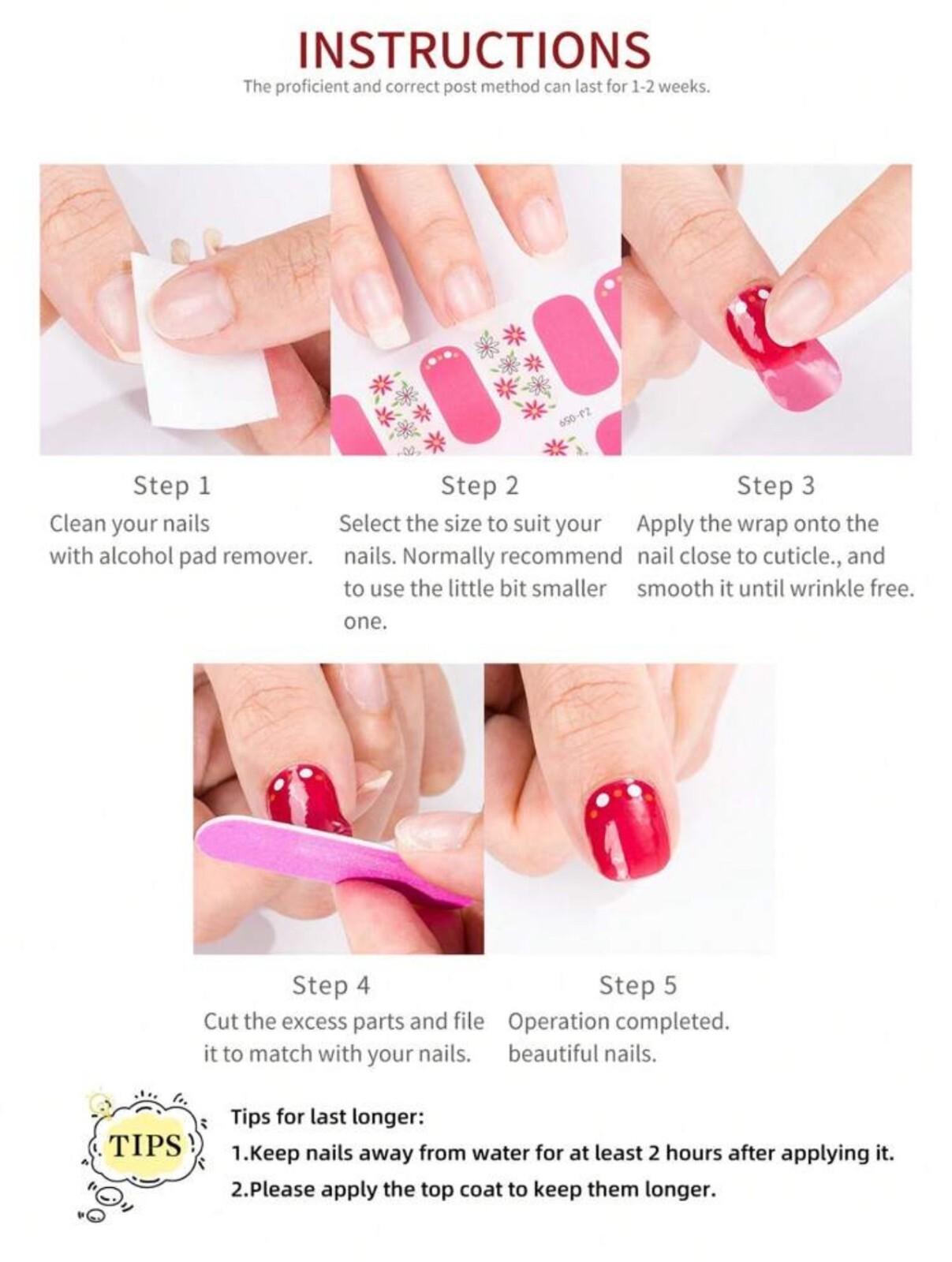Nail Art Stickers Self-Adhesive DIY Wraps Full Cover Gel Polish Glitter NO LAMP
