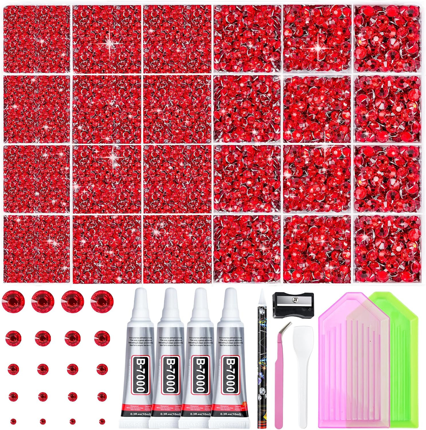 35000PCS Red Rhinestones for Bedazzling 2/3/4/5/6Mm, Bedazzler Kit with Rhinesto