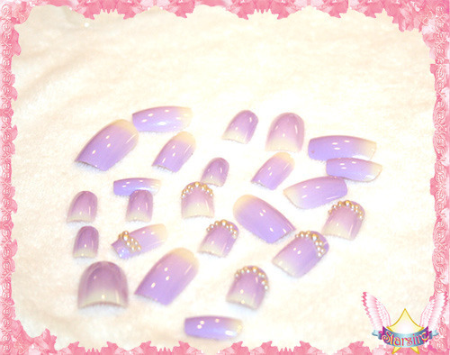 Starsire Lavender Purple with Pearls Japan Acrylic Fake 24 3D Shiny Full Nails