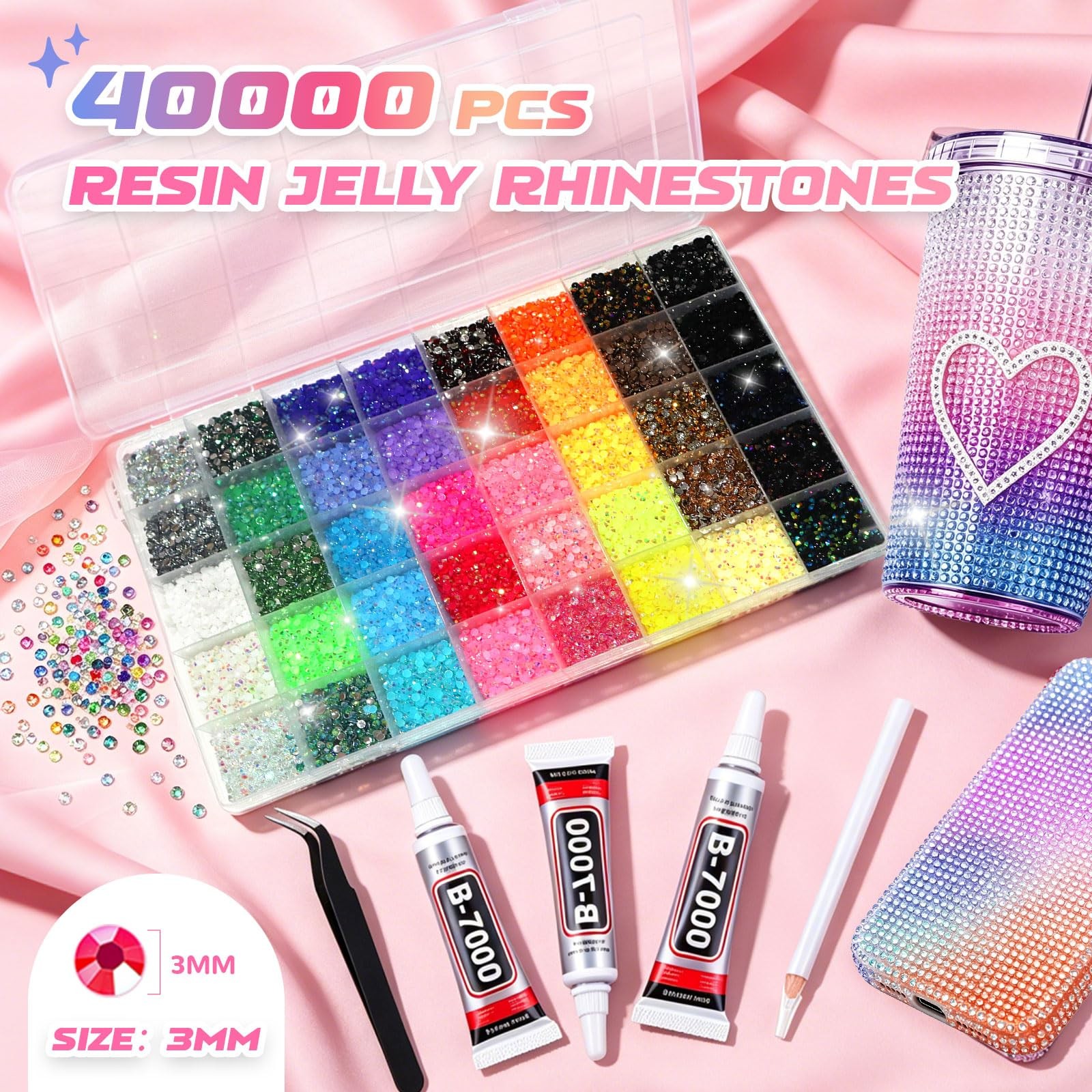 40000Pcs 40 Colors Bedazzling Kit Jelly Rhinestones for Bedazzling Crafting, …