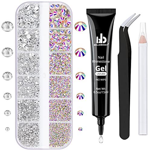 Nail Art Rhinestone Glue Gel&Flatback Gems Accessories Kit, C-01 Gems+ Glue Gel