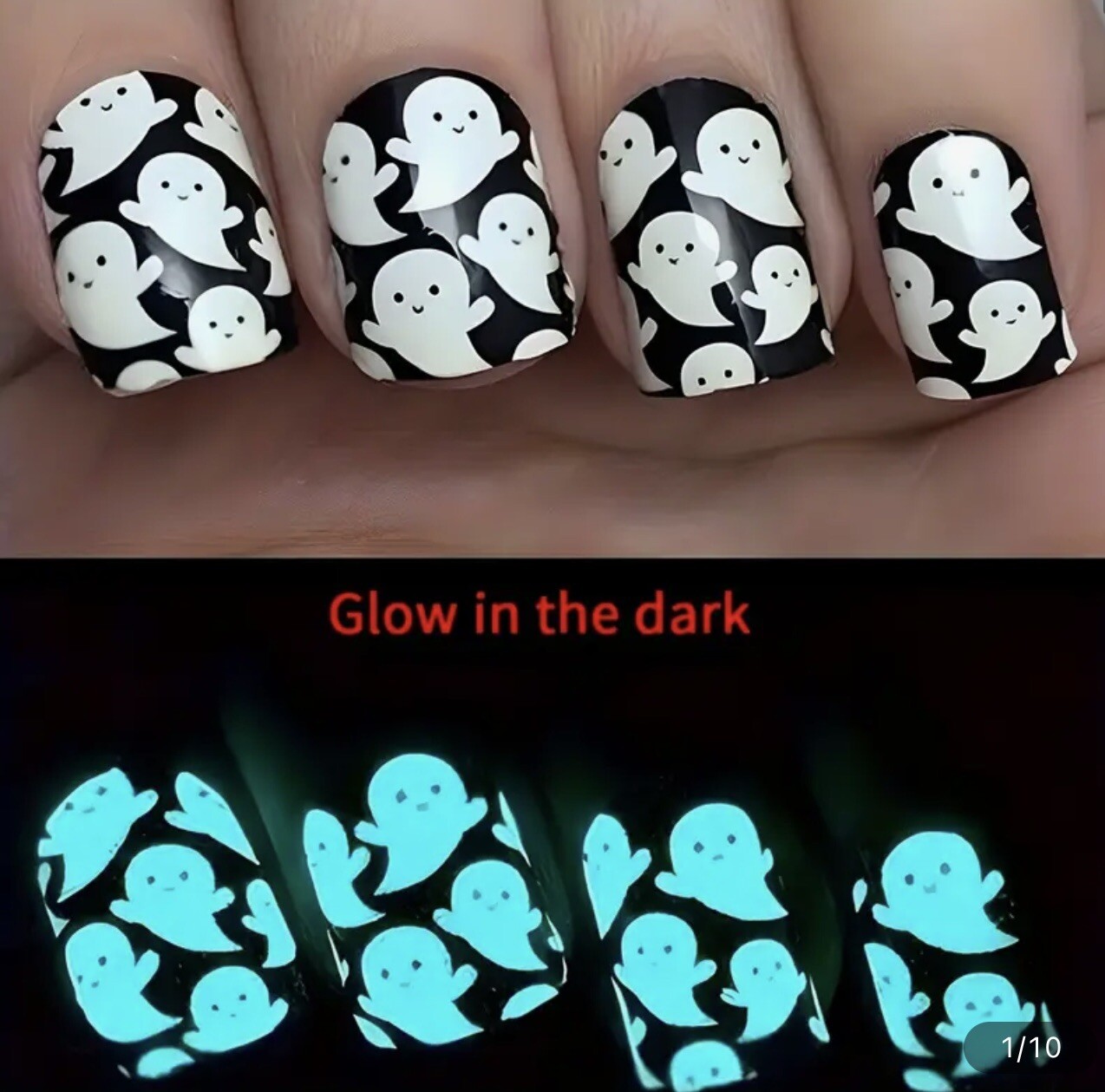 2 Pack 48PC Halloween Lot Squared Short Press On Nails Glow In The Dark Ghosts