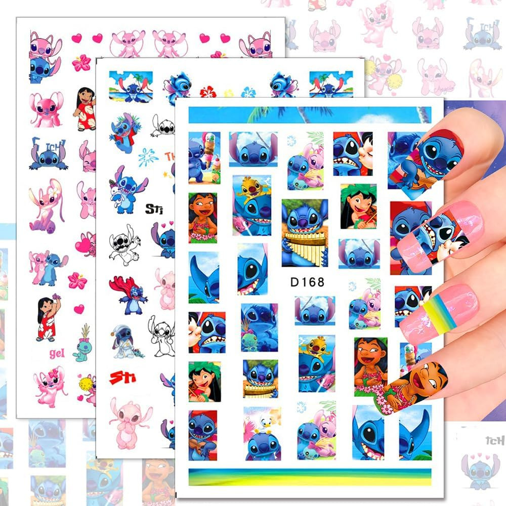 12 Sheets Blue Monster Nail Stickers Decals 3D Cartoon Pink Blue Animal Self Adh