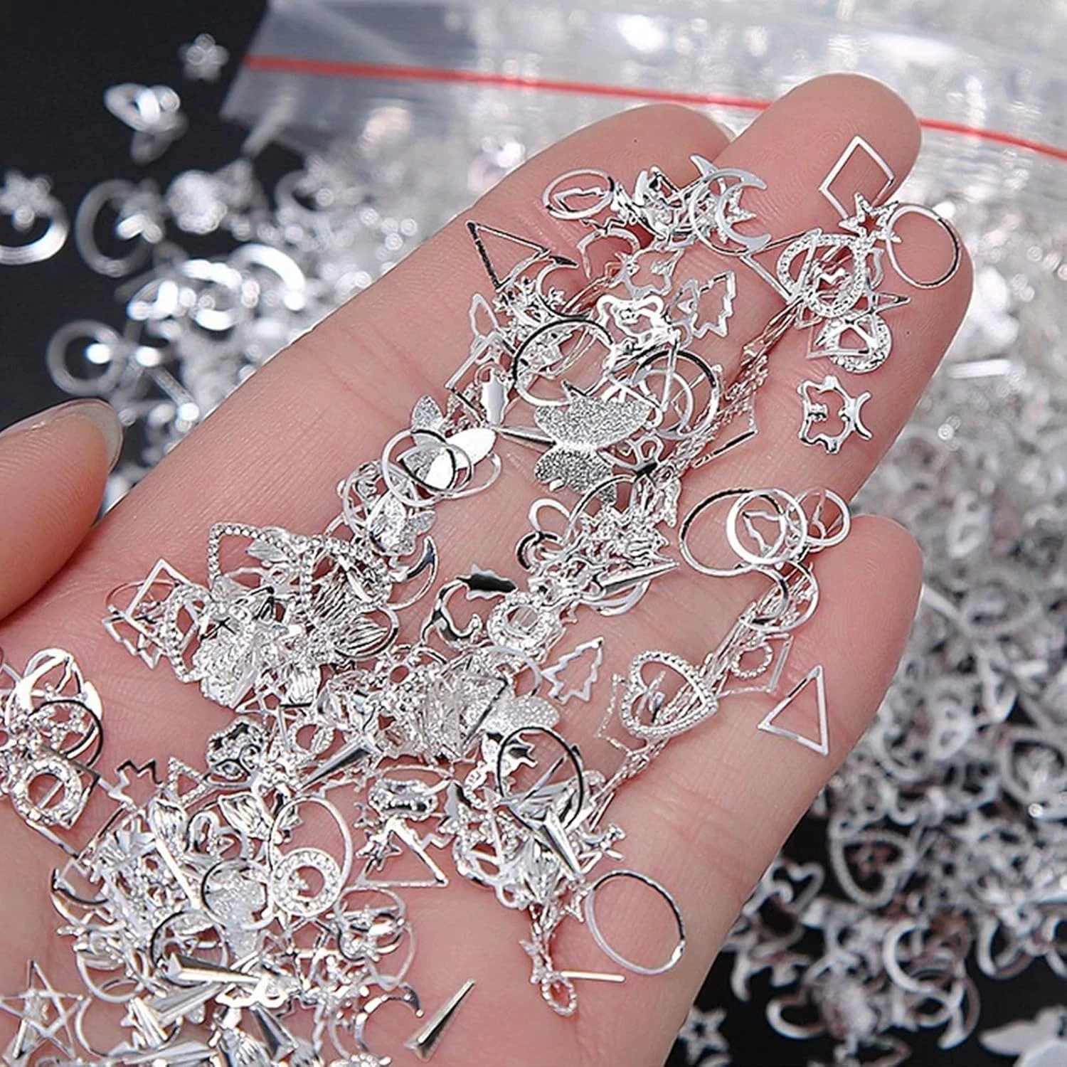 900Pcs Silver Nail Charms Alloy Star Nail Rhinestones 3D Nail Art Charms for Nai