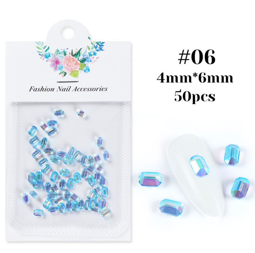 50PCS 6MM Rectangular Octagon Rainbow Rhinestone Nail Art Phone Case Shoes Decor