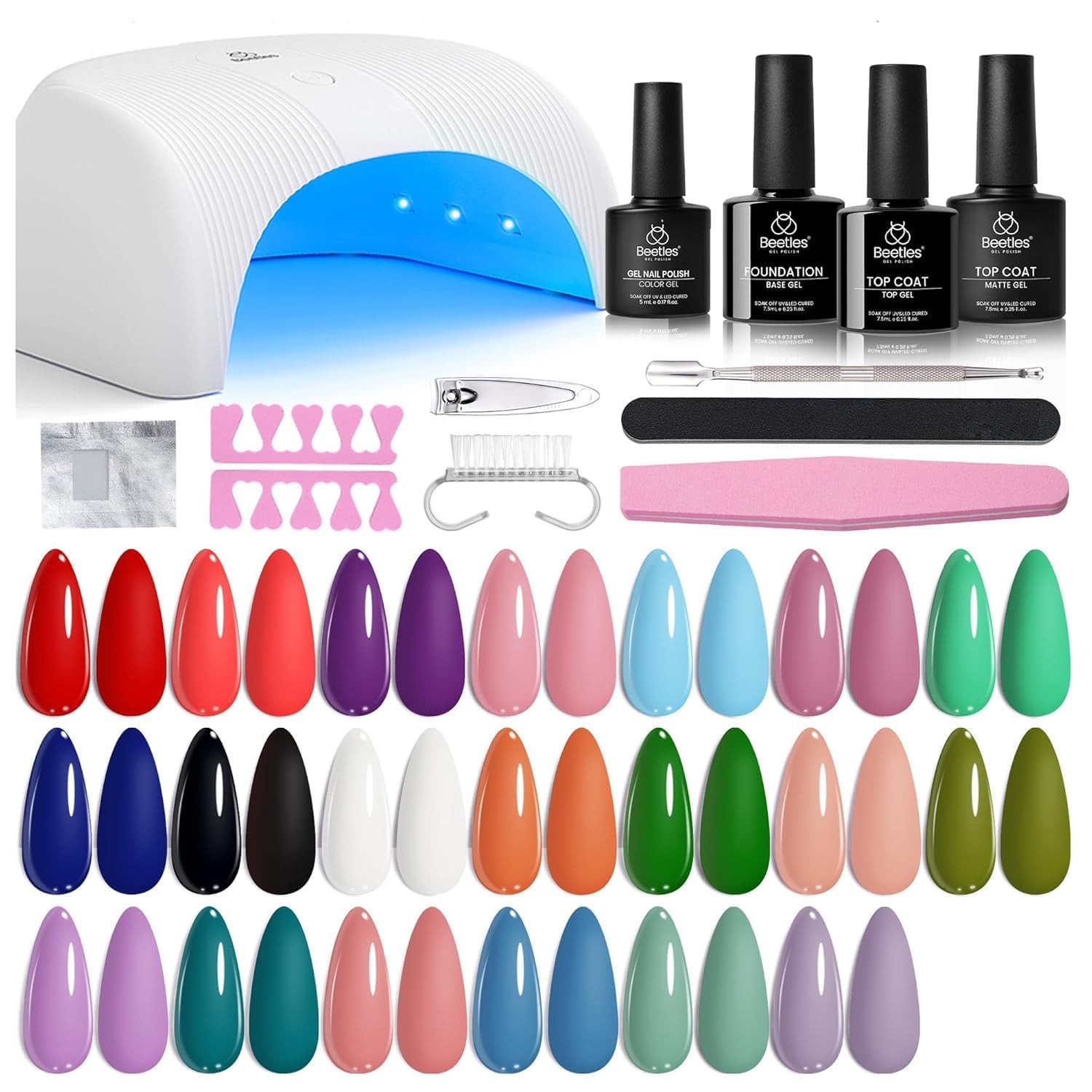 Beetles Gel Nail Polish Kit with UV Light – 0 – 20 Colors Colorful Dreamscape