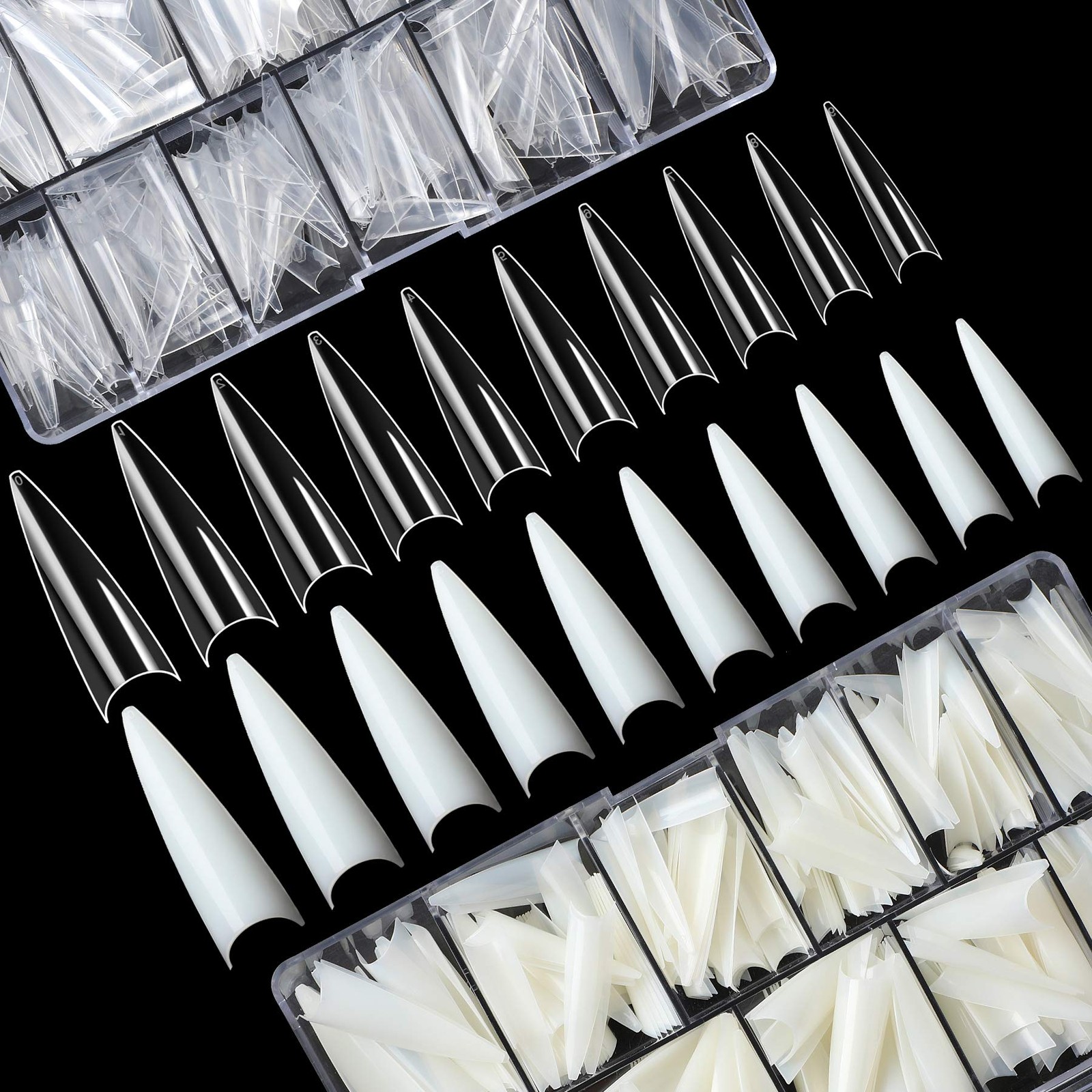 FEBSNOW 1000PCS Long Stiletto Nail Tips, Acrylic Flake Nails with