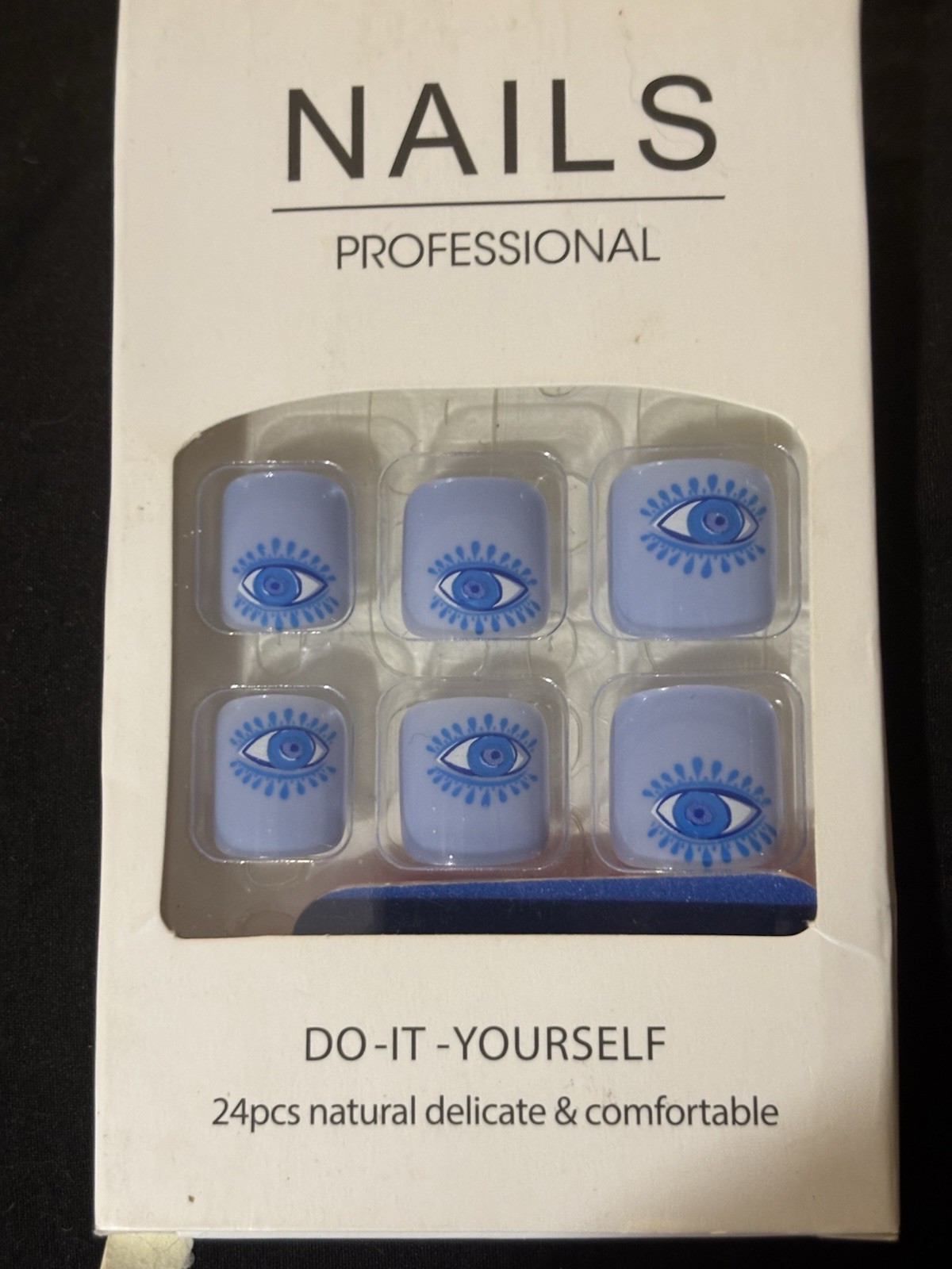 Press-On Toe Nails, Light Blue Eye Design, Square, Full Cover, Pre-Designed, PVC