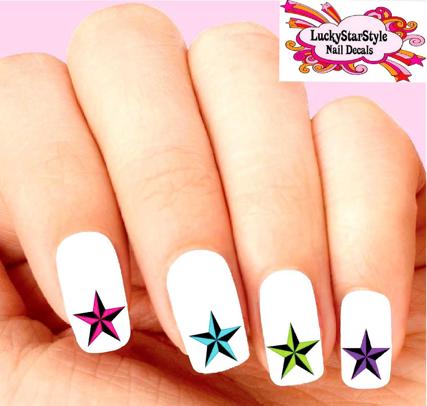 Waterslide Nail Decals Set of 20 – Colorful Tattoo Stars Assorted