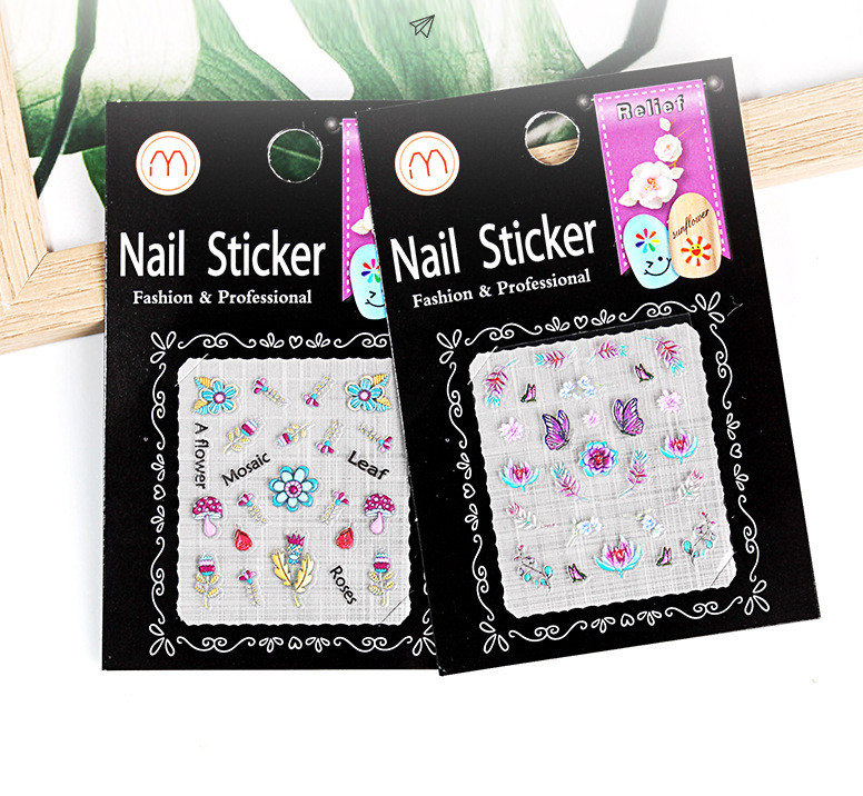 3D Embossed Nail Art Sticker FLOWER DAISY HAPPY FACE Acrylic Engraved Slider NH2